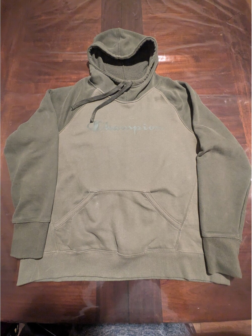Champion Reverse Weave Hoodie Mens 2XL Olive Green Heavy Pullover Sweatshirt